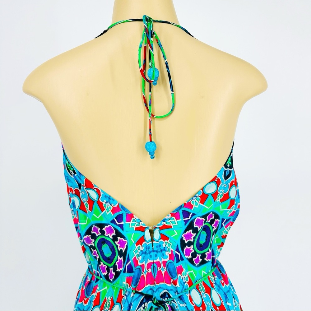 Shahida Parides Convertible Blue Multi Printed Silk Maxi Dress Eclectic One Size - Picture 7 of 10